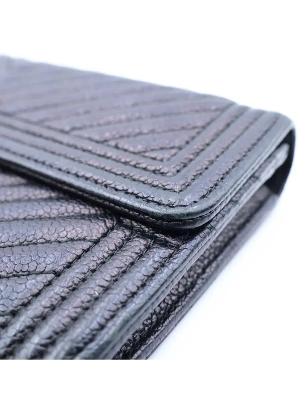 Chanel Boy Wallet Card Case Black Caviar Leather Gold